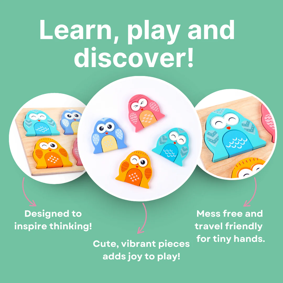Cots and Cuddles Wooden Owl Face-Changing Puzzle with Match Cards - Image 6