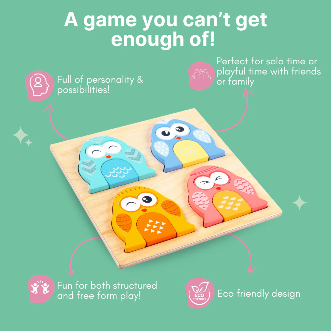 Cots and Cuddles Wooden Owl Face-Changing Puzzle with Match Cards - Image 7