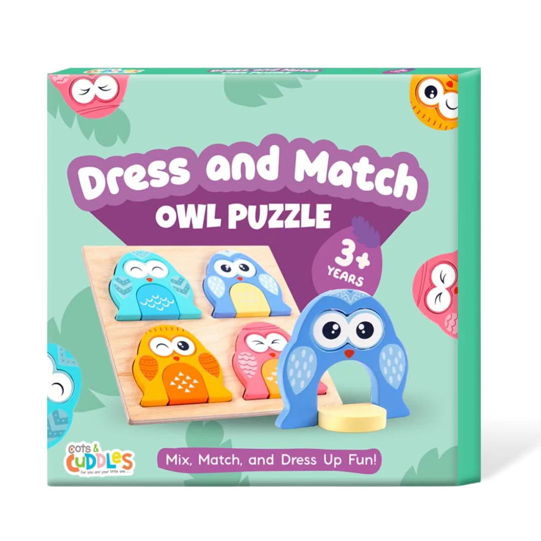 Cots and Cuddles Wooden Owl Face-Changing Puzzle with Match Cards - Image 8