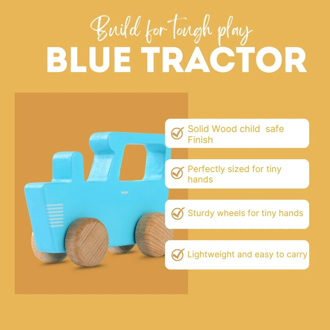 Cots and Cuddles Wooden Blue Tractor Toy for Kids Age 1+ - Image 5