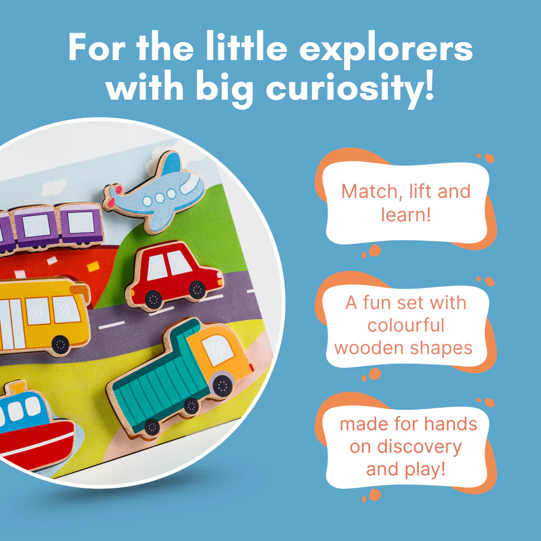 Cots and Cuddles Wooden Vehicle Shapes Chunky Match Puzzle - Image 4