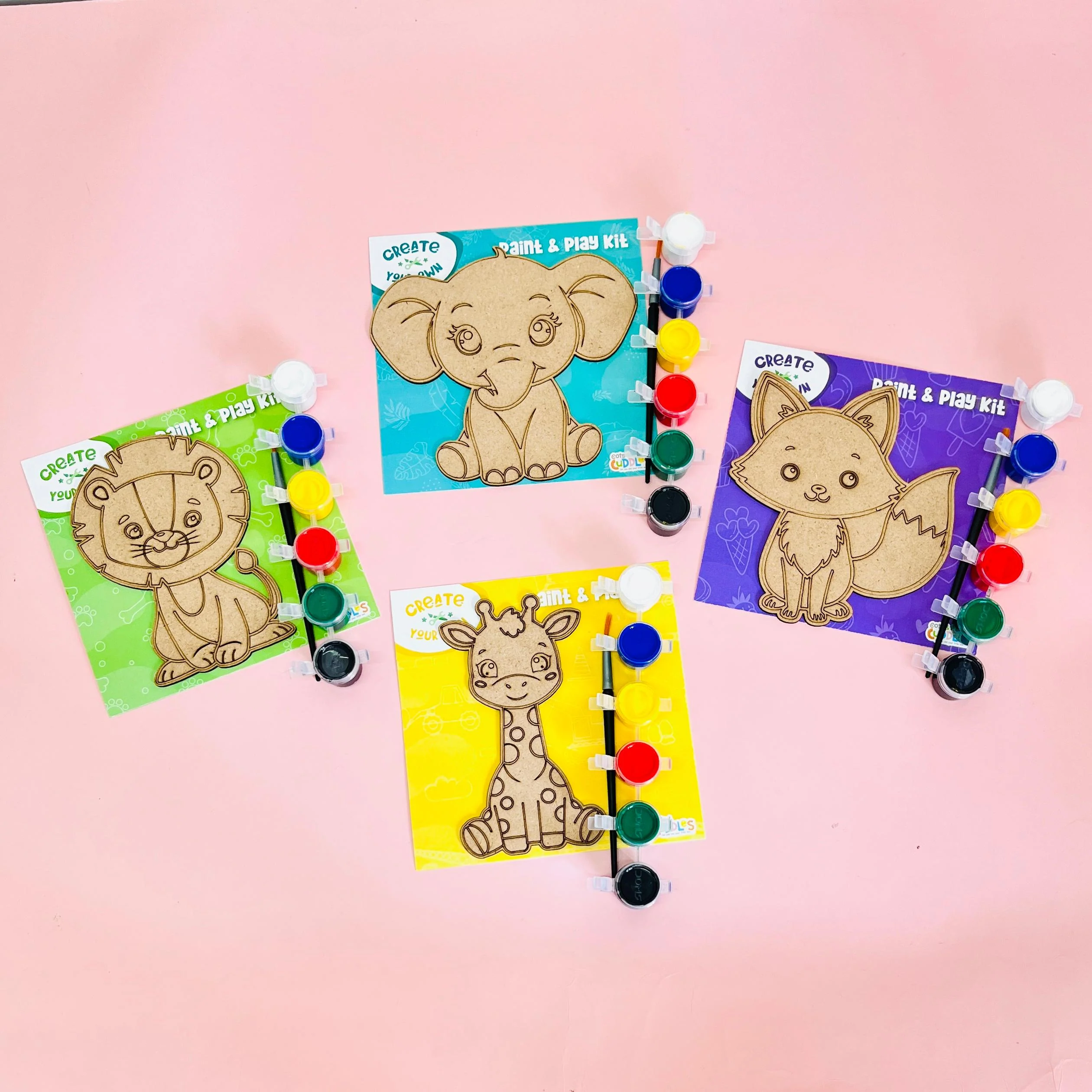 Create Your Own Paint & Play Mdf Kit – Safari Animals DIY Craft Set for Kids (Pack Of 4) - Image 2