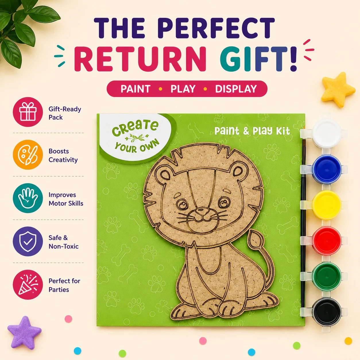 Create Your Own Paint & Play Mdf Kit – Safari Animals DIY Craft Set for Kids (Pack Of 4) - Image 5
