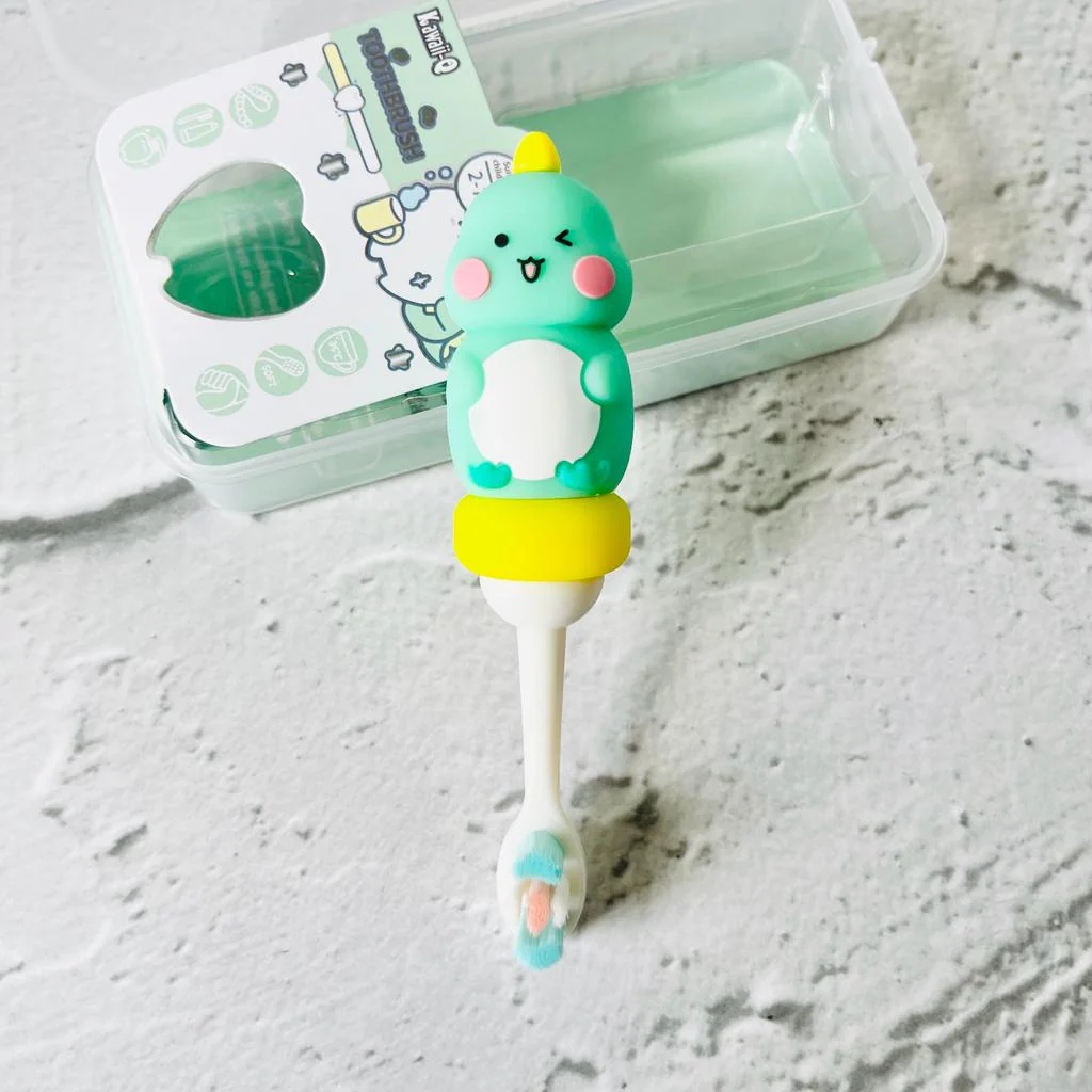 Cute 3D Cute Dino Shape Microfiber Soft Bristles Toothbrush with Travel Case for Kids Age 2+ (Pack of 1) - Image 3