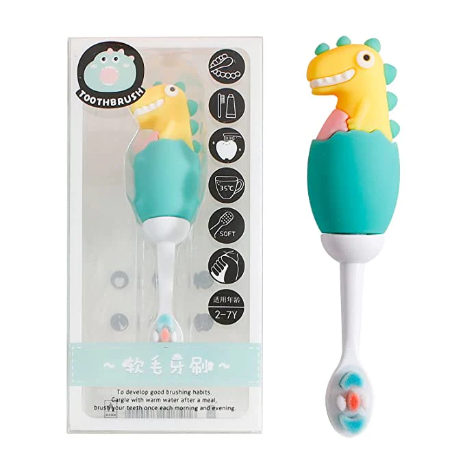Cute 3D Dino Shape Microfiber Soft Bristles Toothbrush for Kids Age 2+ (Pack of 1) - Image 5