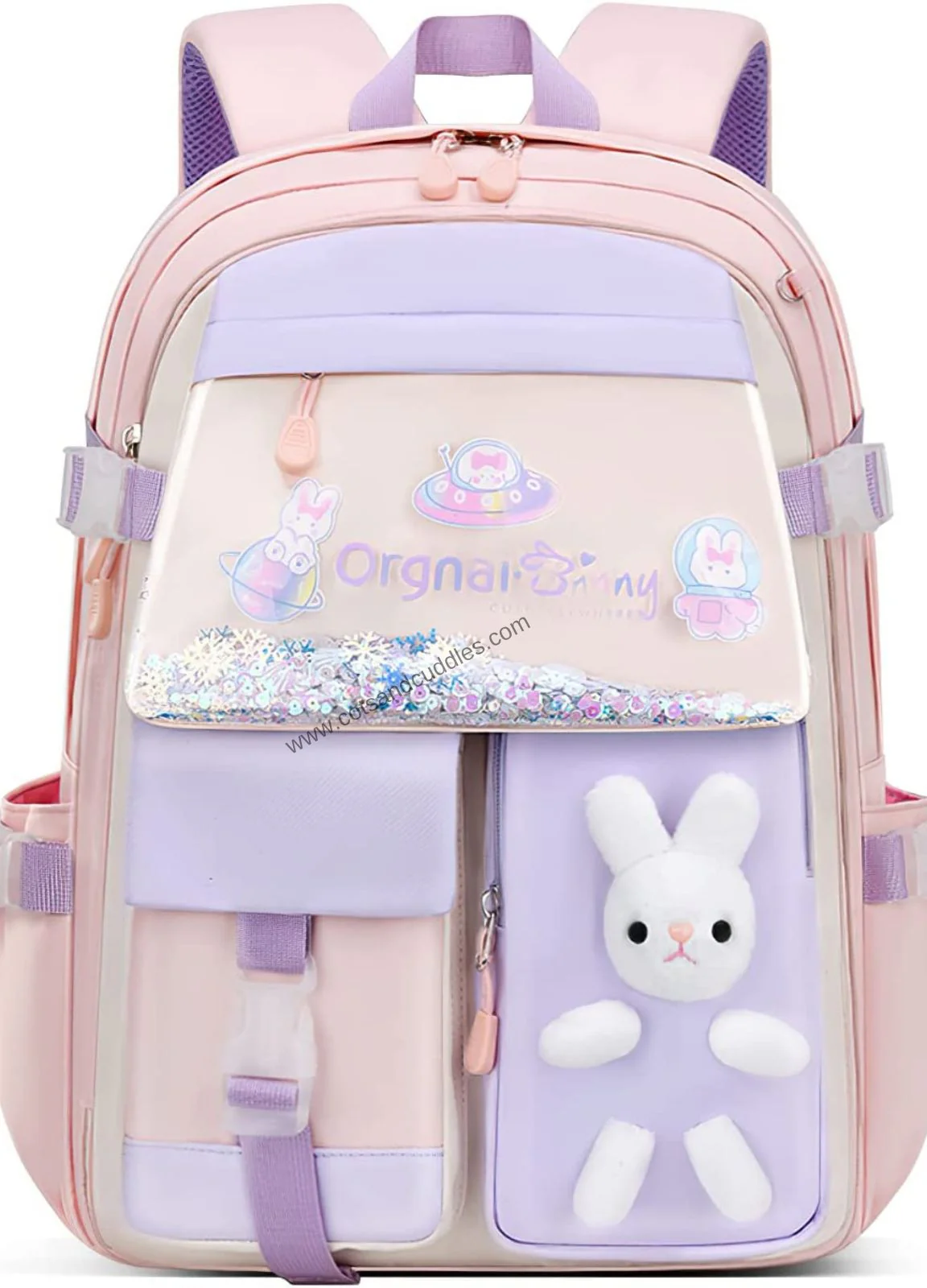 Cute Bunny Soft Toy Backpack for Small Primary School Kids with Multiple Zip Pockets and Anti-Theft Pocket - Image 3