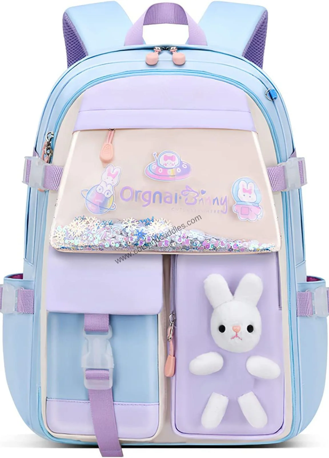Cute Bunny Soft Toy Backpack for Small Primary School Kids with Multiple Zip Pockets and Anti-Theft Pocket - Image 4