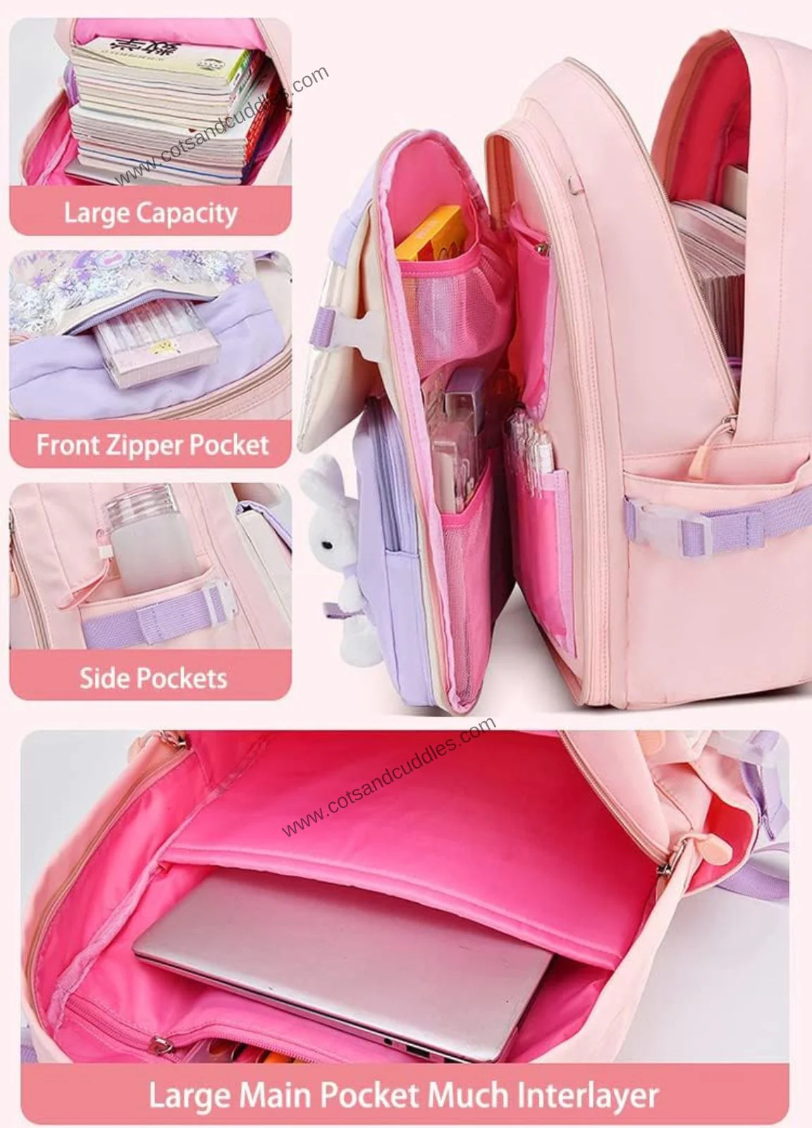 Cute Bunny Soft Toy Backpack for Small Primary School Kids with Multiple Zip Pockets and Anti-Theft Pocket - Image 5