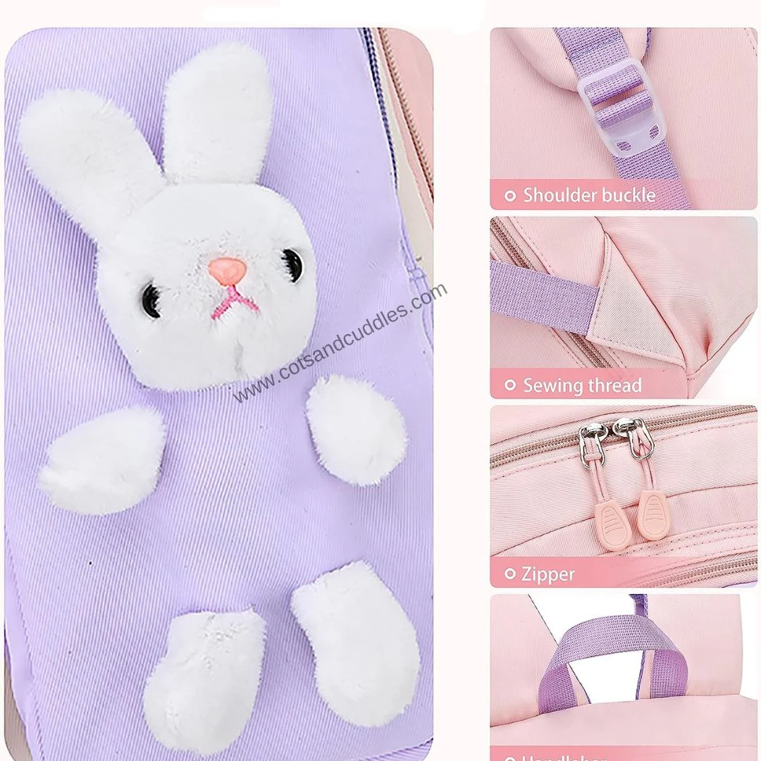 Cute Bunny Soft Toy Backpack for Small Primary School Kids with Multiple Zip Pockets and Anti-Theft Pocket - Image 9