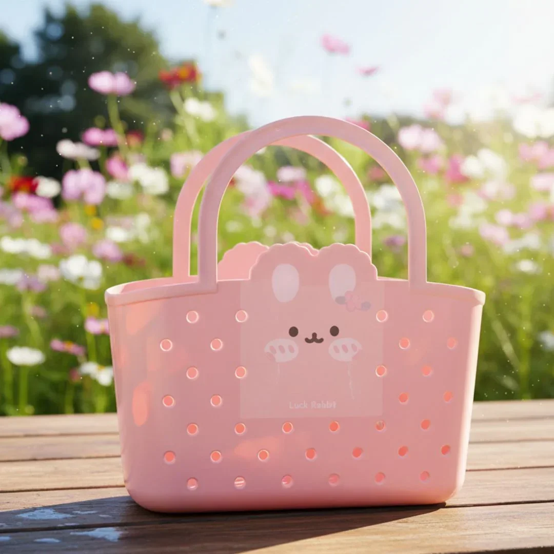 Cute Bunny Storage Basket for Kids – Plastic Tote with Handle (Pack Of 6/12)(Prepaid Only) - Image 3