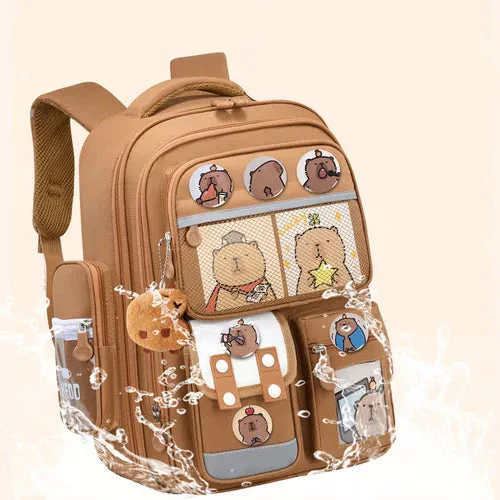 Cute Cartoon Design Backpacks with Multiple Pocket for Kids (Capybara) (Navy Blue/Green) - Image 3
