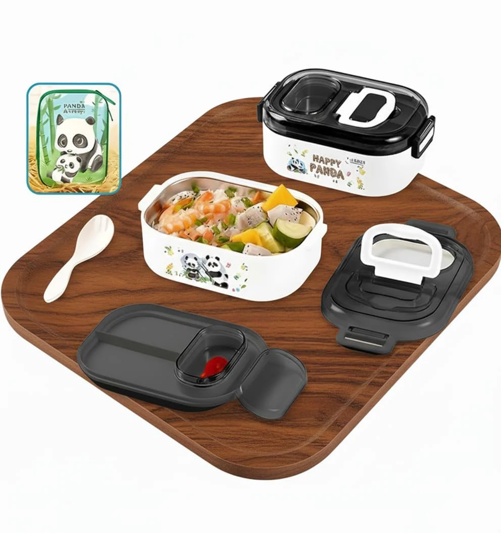 Cute Panda Stainless Steel Kids Lunch Box with Pouch – 700ML (Pack Of 5/10)(Prepaid Only) - Image 3