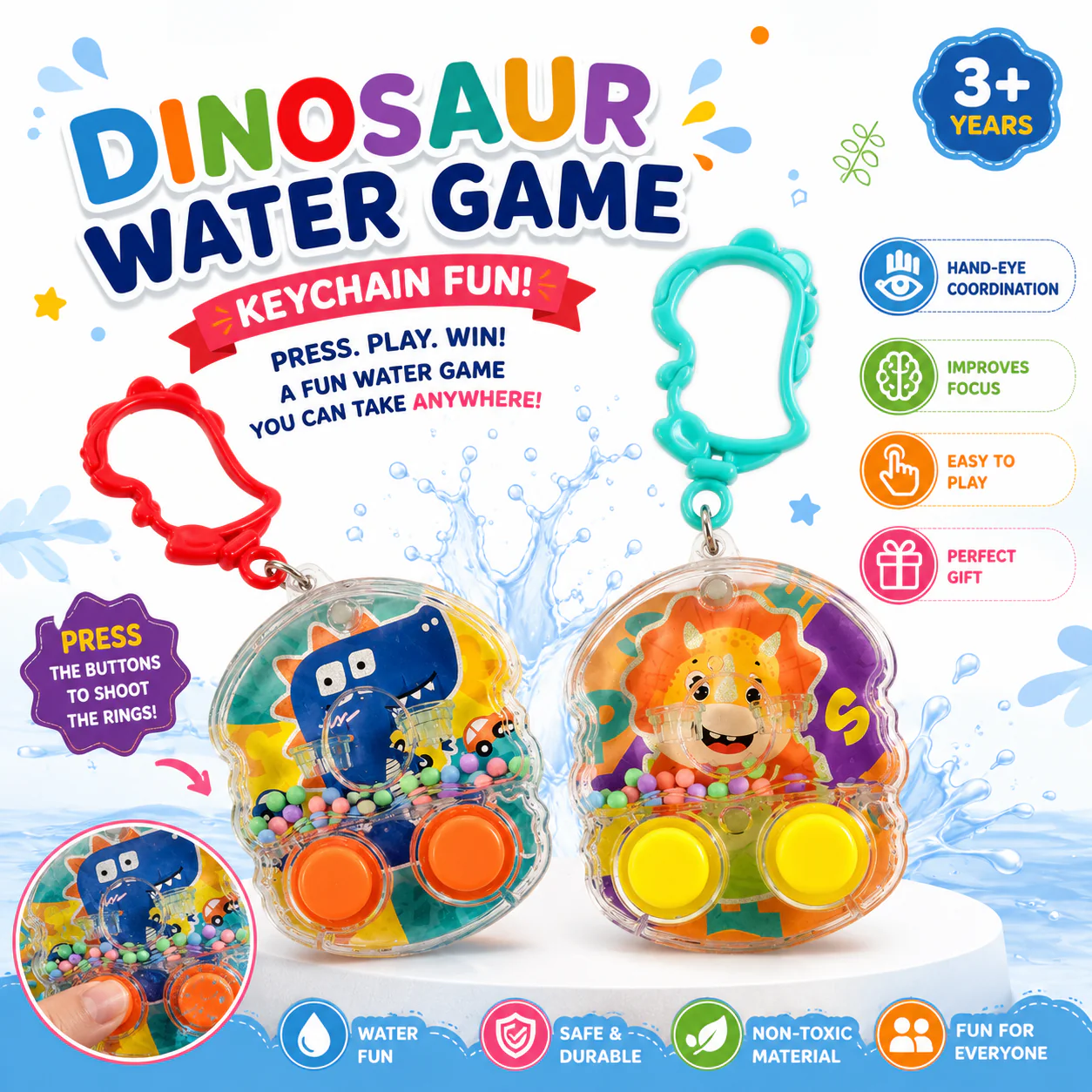 Dinosaur Water Ring Game Keychain – Mini Pocket Toy for Kids - Image 3
