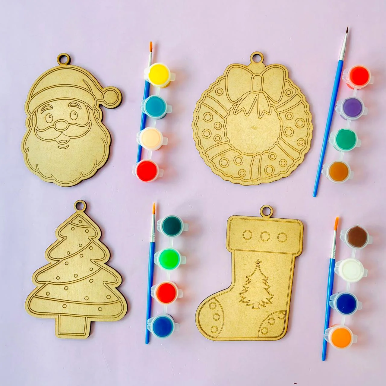 Diy Christmas Ornaments MDF Cut out Coloring Kit for kids (Pack of 4) - Image 11