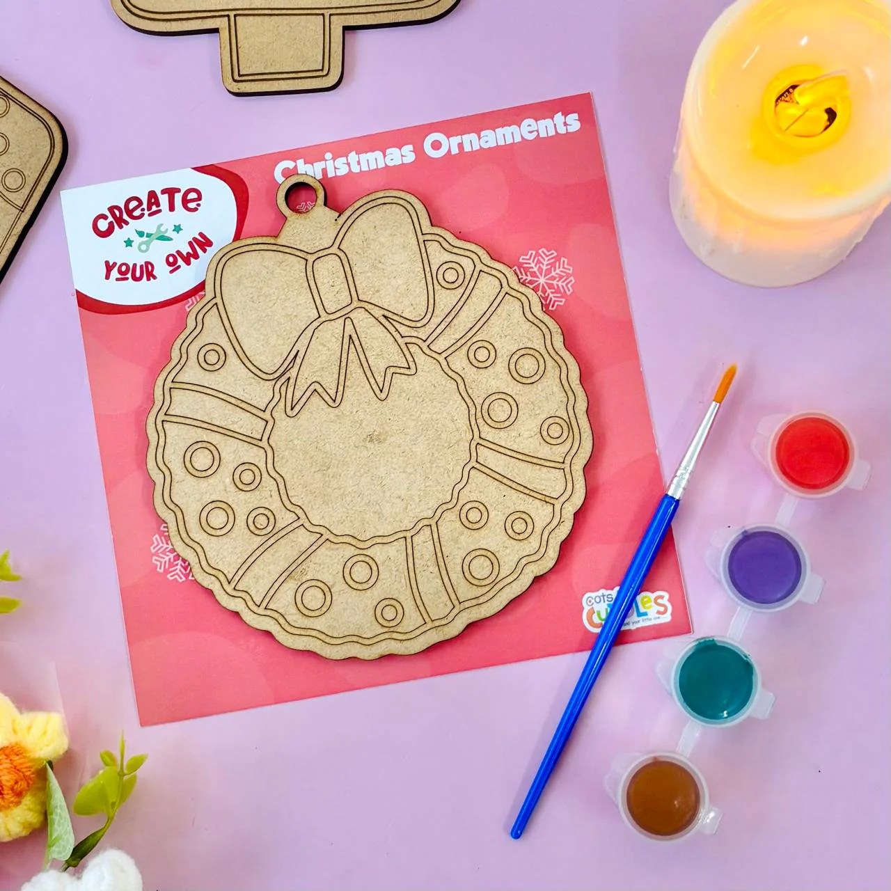 Diy Christmas Ornaments MDF Cut out Coloring Kit for kids (Pack of 4) - Image 7