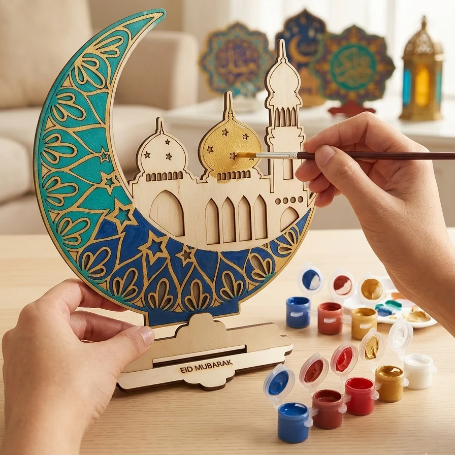 Diy MDF Cutout Ramazan Eid Mubarak Coloring Kit
