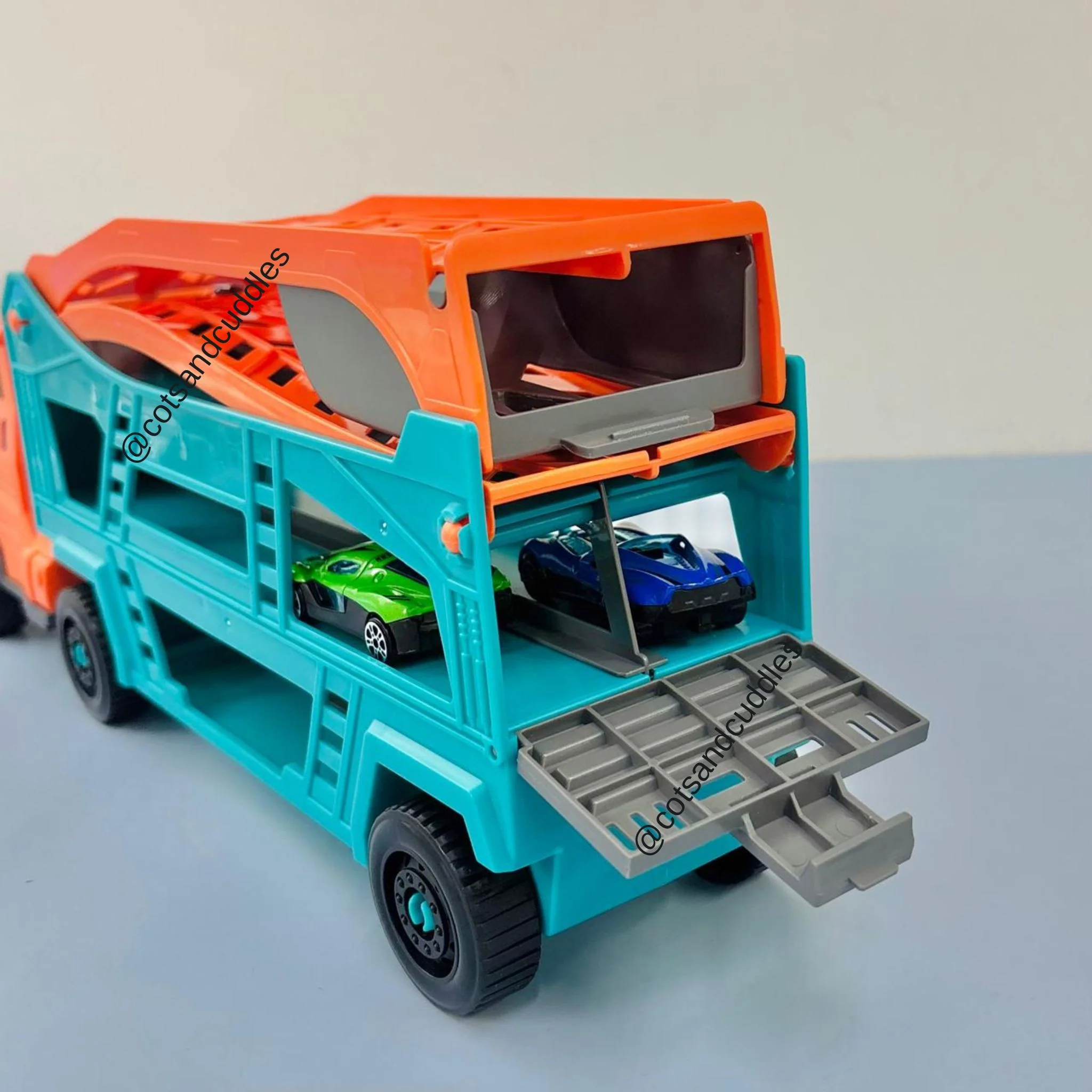 Folding Slide Truck with 3 Die Cast Cars Track Set for Kids Racing & Pretend Play Toy - Image 6