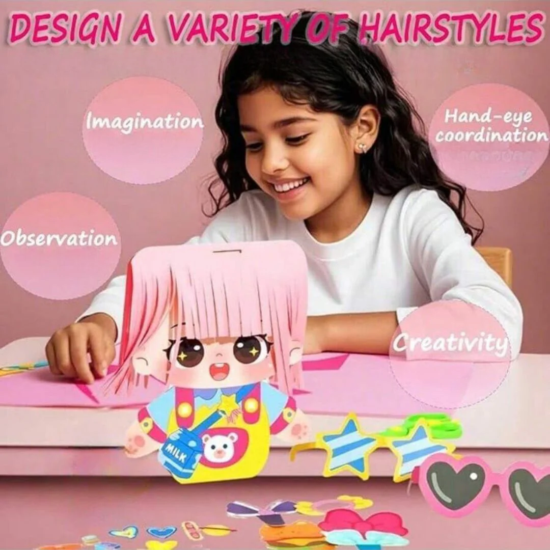 Girls Beauty Hair Styling Paper Kit – DIY Crafts & Haircut Toys for Kids (3 dolls in 1 Set) - Image 3