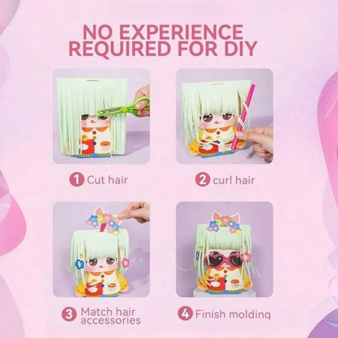 Girls Beauty Hair Styling Paper Kit – DIY Crafts & Haircut Toys for Kids (3 dolls in 1 Set) - Image 4