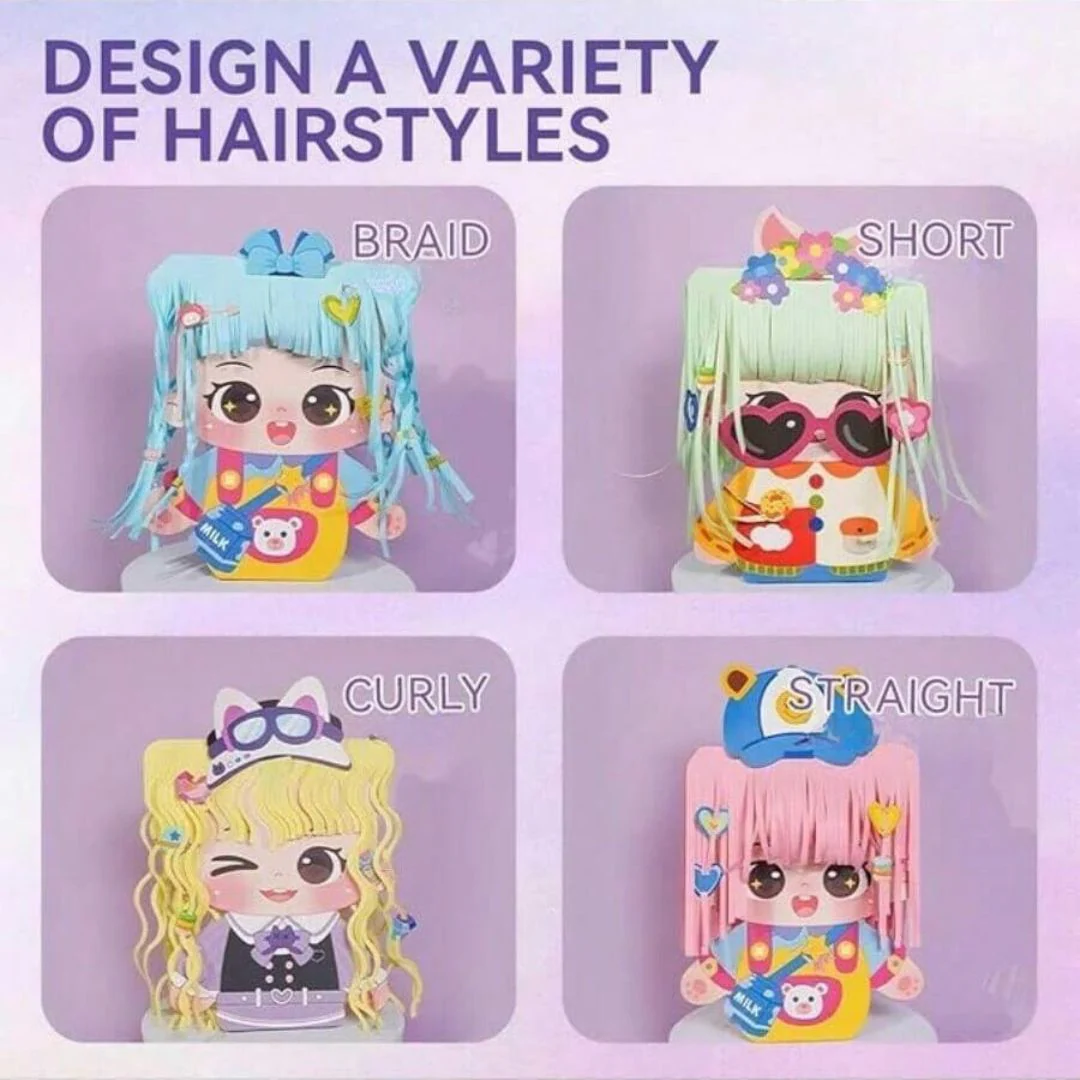 Girls Beauty Hair Styling Paper Kit – DIY Crafts & Haircut Toys for Kids (3 dolls in 1 Set) - Image 5