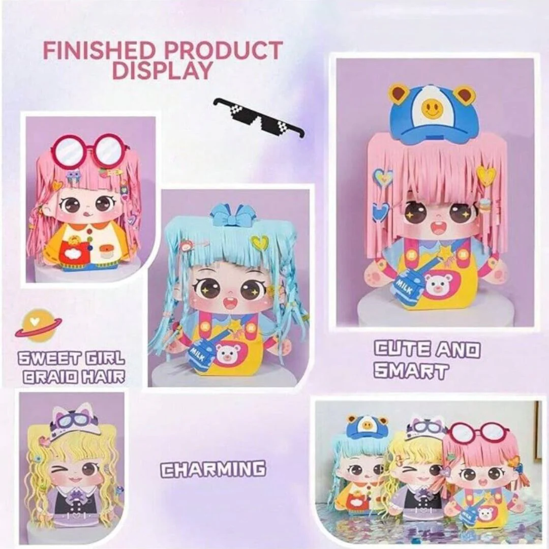 Girls Beauty Hair Styling Paper Kit – DIY Crafts & Haircut Toys for Kids (3 dolls in 1 Set) - Image 6