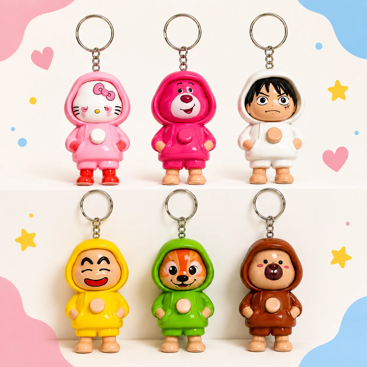 Kawaii Face Changer Keychain — Cute Hoodie Character Charm 1pc - Image 3