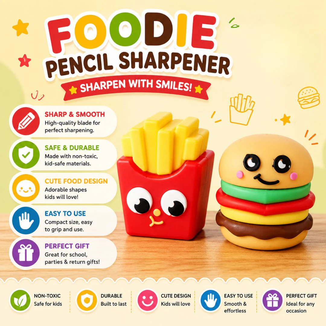 Kawaii Foodie Pencil Sharpener Set | Burger & Fries | Kids' Stationery Gift - Image 2