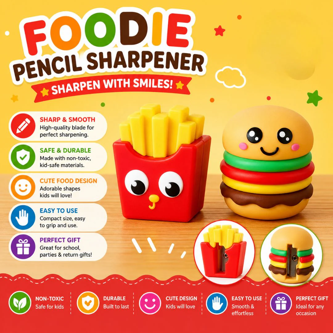 Kawaii Foodie Pencil Sharpener Set | Burger & Fries | Kids' Stationery Gift - Image 3