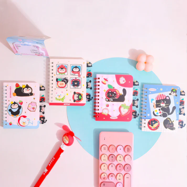 Kawaii Mini Spiral Notebook Gift Set | Cute Cat & Penguin (Random) - Image 3