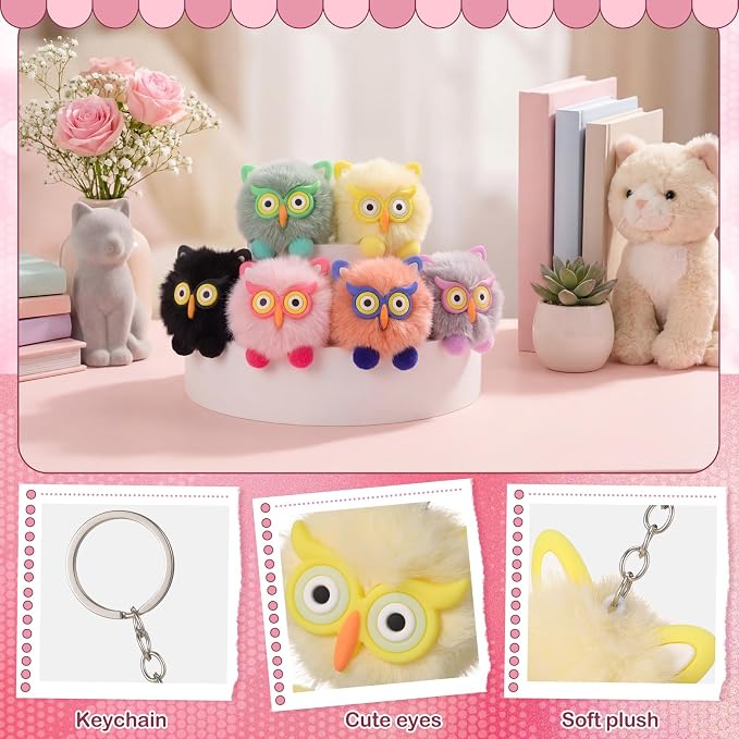 Kawaii Owl Plush Keychain โ Soft Furball Bag Charm for Kids 1pc - Image 4