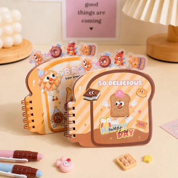 Kawaii Toast Shaped Spiral Notebook | Cute Bread Character Mini Notepad - Image 2