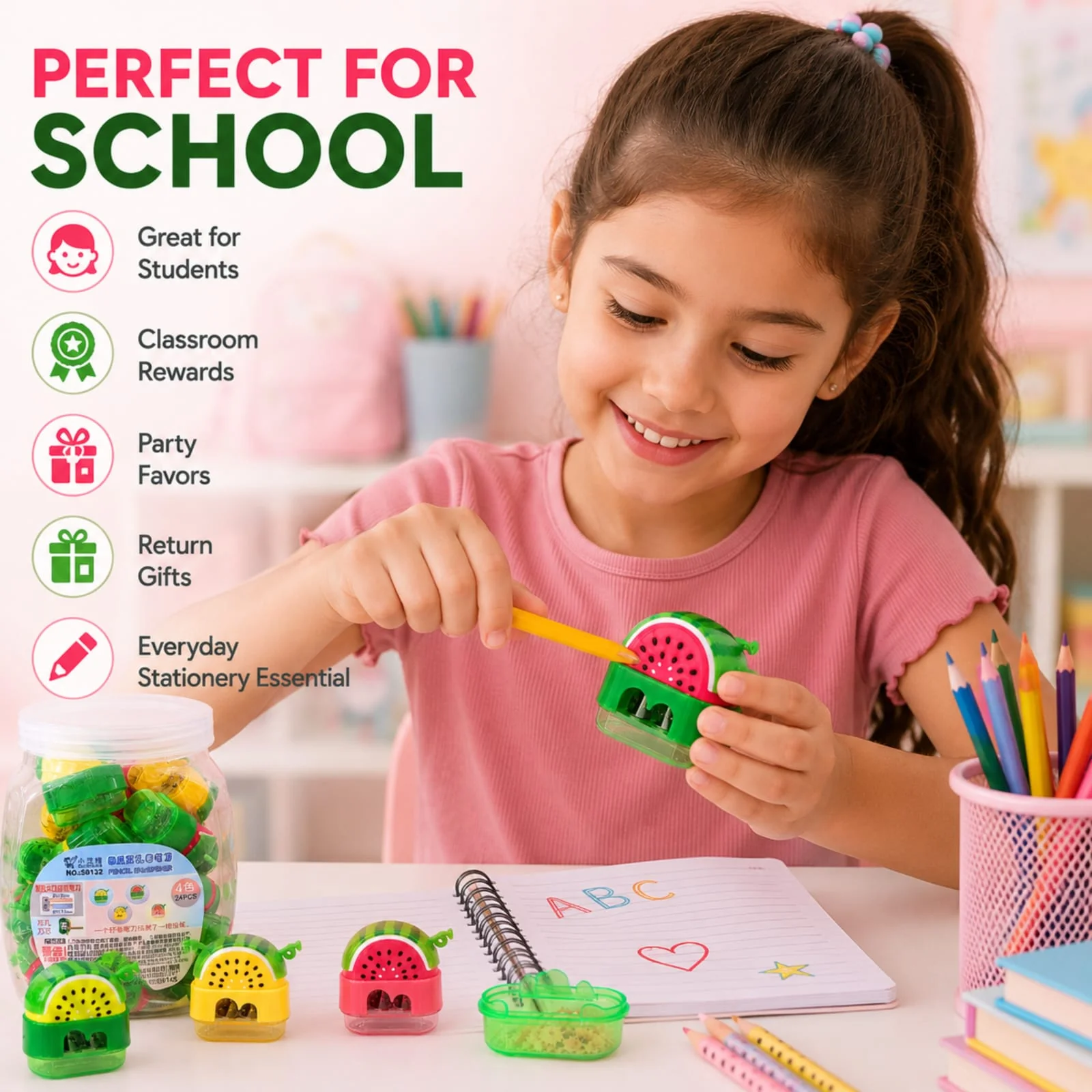 Kawaii Watermelon Pencil Sharpener Kids Return Gift & School Stationery - Image 3