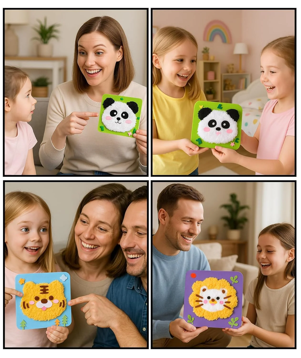 Kids Animal Needle Threading Wool Art Kit – DIY Fluffy Face Sewing Craft Set (Random) - Image 10