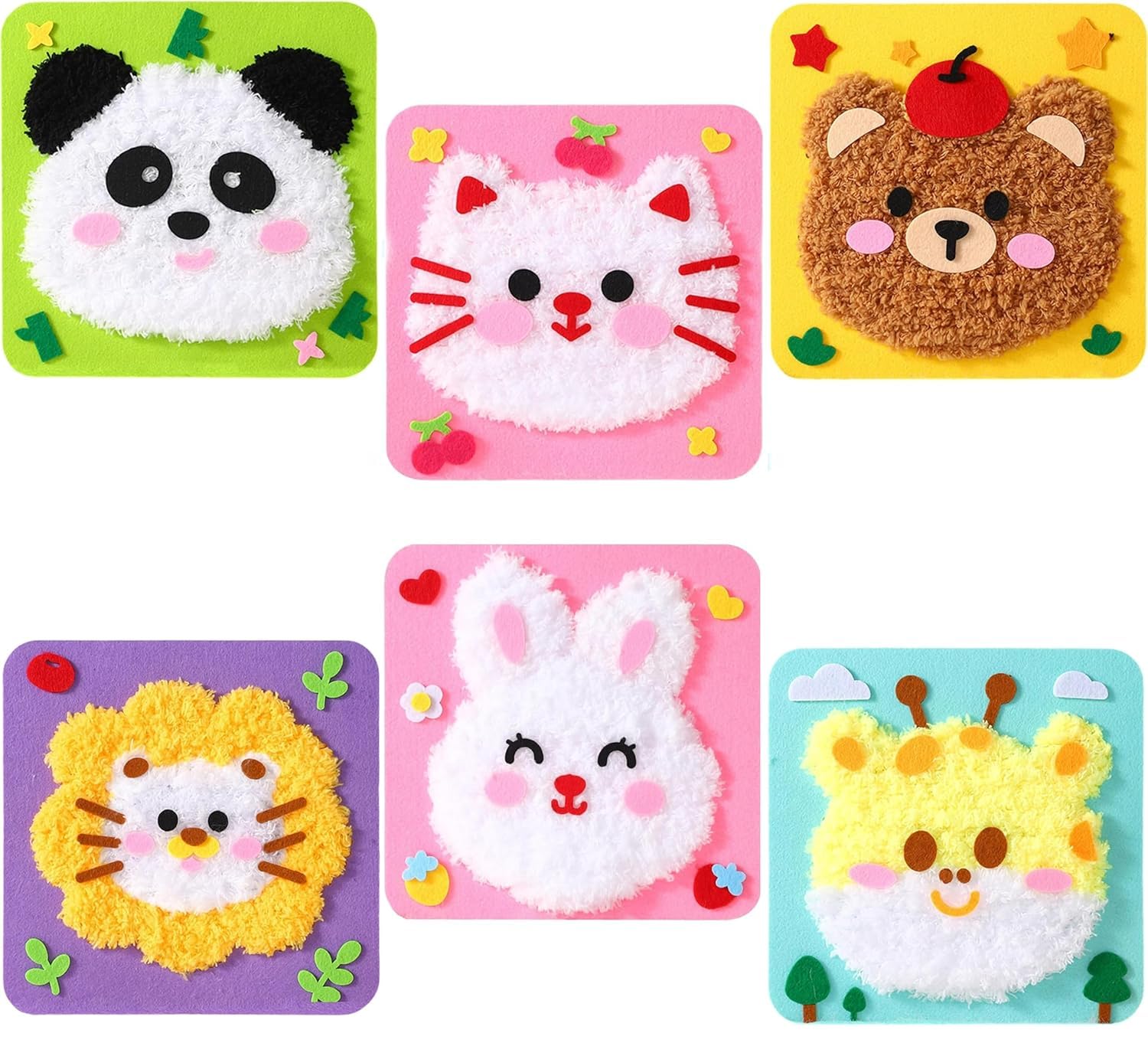 Kids Animal Needle Threading Wool Art Kit – DIY Fluffy Face Sewing Craft Set (Random) - Image 2