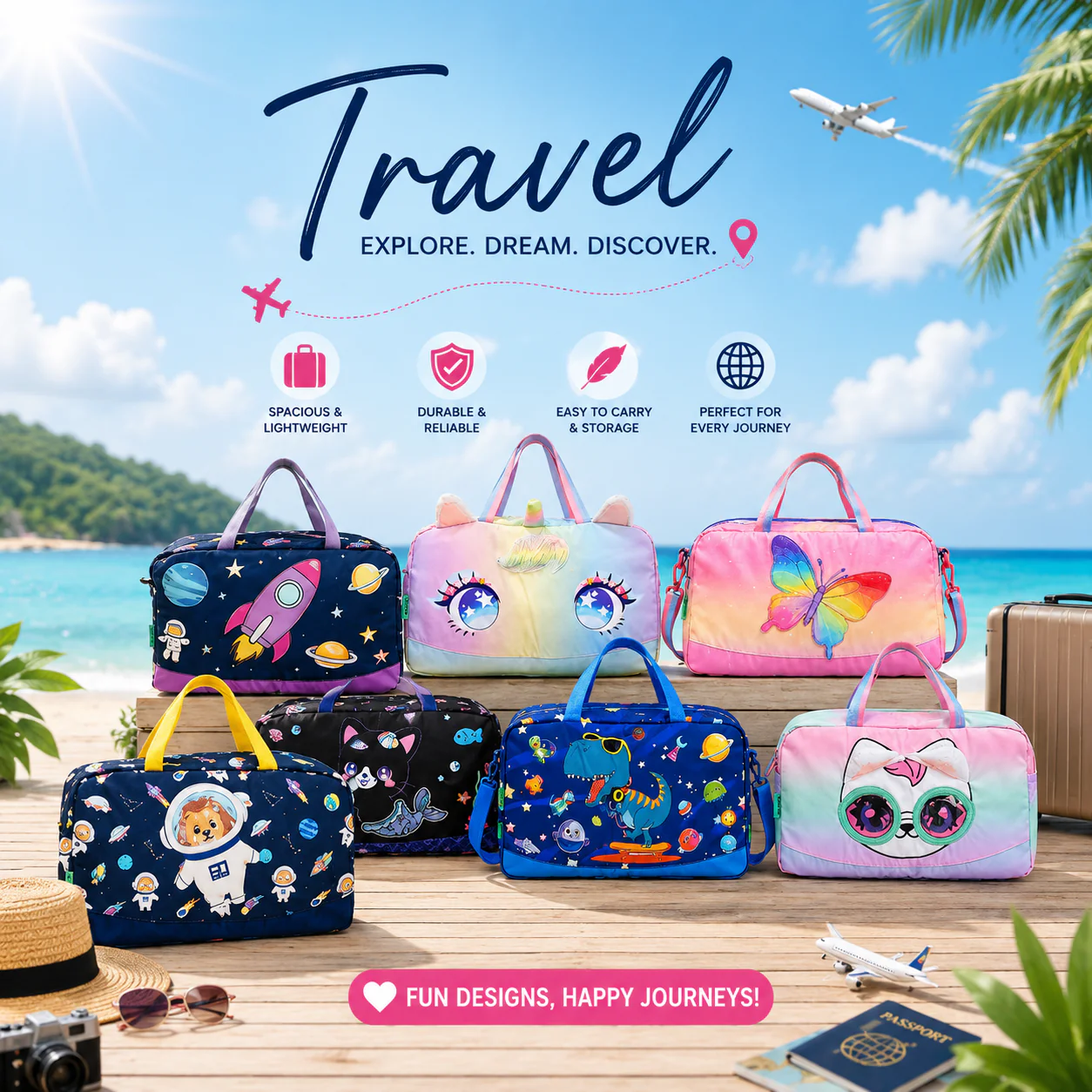 Kids Travel Duffle Bag โ Lightweight & Fun Cartoon Designs for Boys & Girls