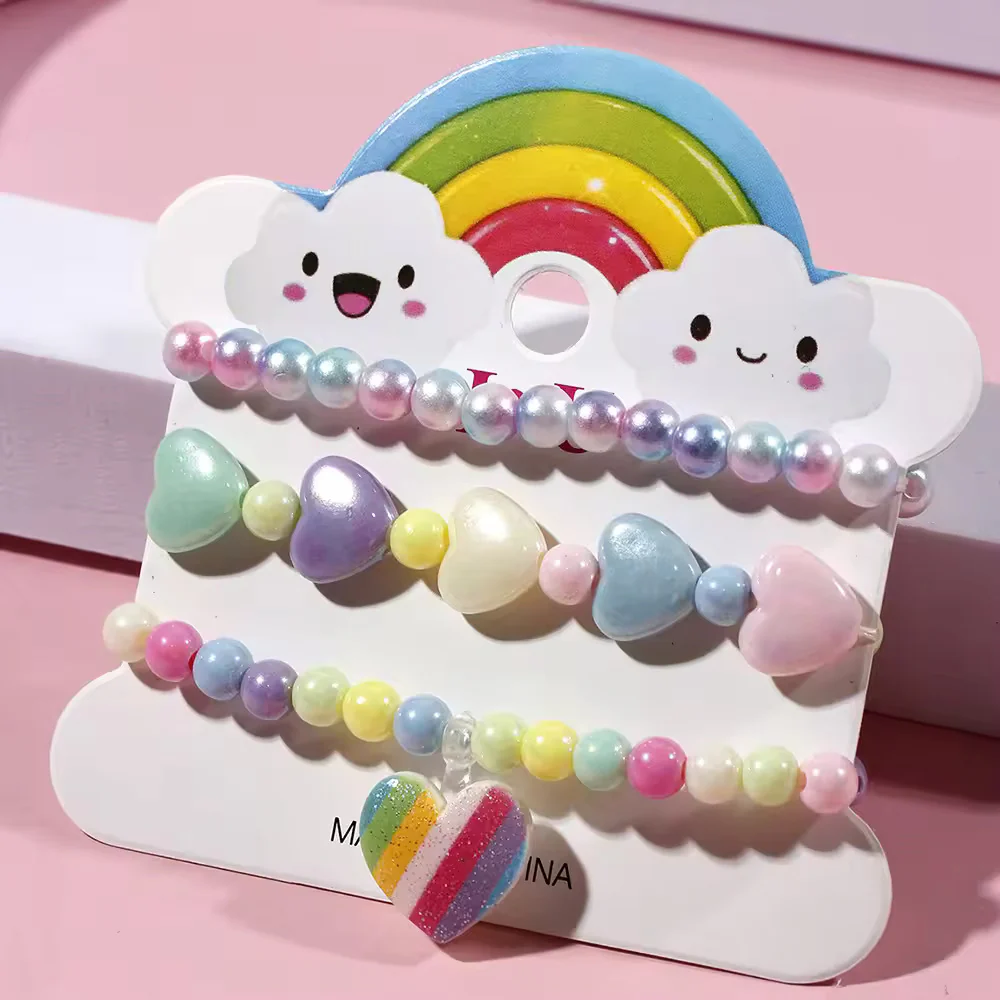 Korean Design Cute Acrylic Bead Bracelet Set for Kids (3pc) - Image 4