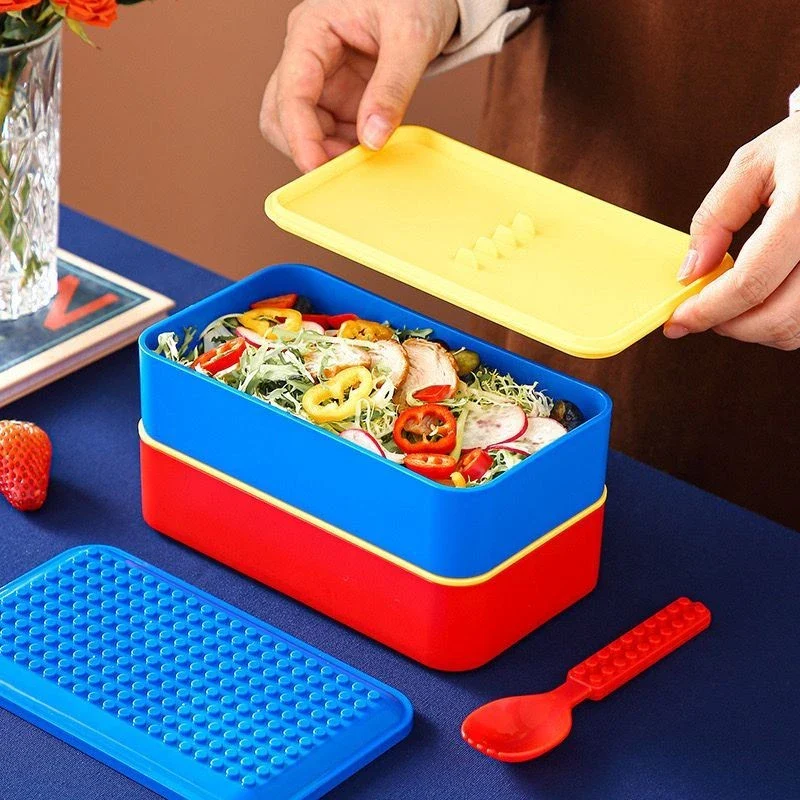 LEGO Brick Double Layer Lunch Box for Kids – Bento Style with Elastic Strap - Image 3