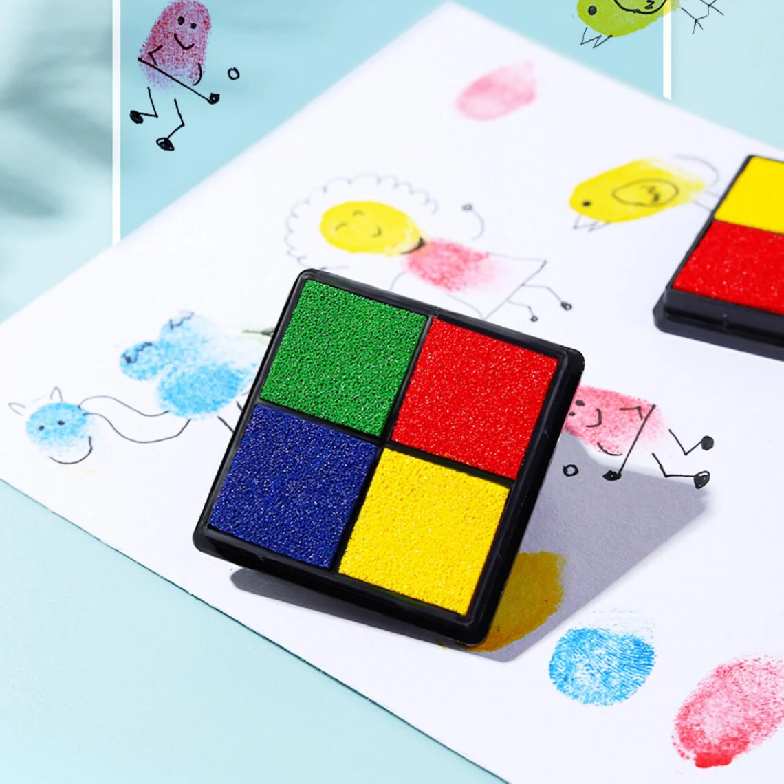 Mini Fingerprint Ink Pad for Kids – 4-in-1 Art & Craft Stamp Set (Pack Of 4) - Image 3
