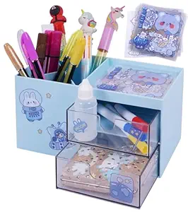 Multi-Functional Desk Organizer Box with 3 Compartments & 2 Drawers - Image 3