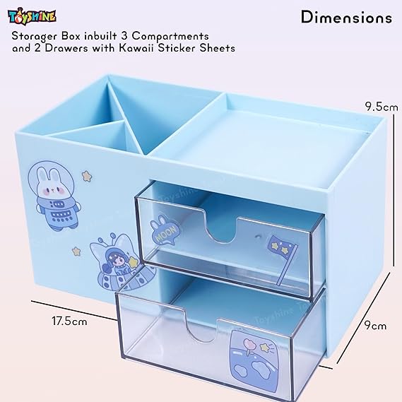 Multi-Functional Desk Organizer Box with 3 Compartments & 2 Drawers - Image 5