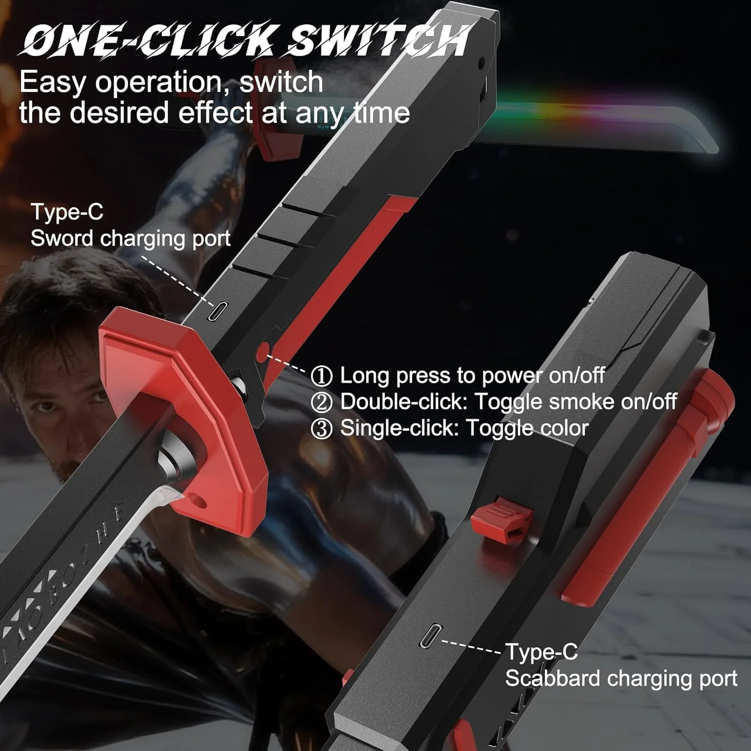 7-Color Flowing LED Spark Sword with Smoke Effect | Rechargeable Light-Up Sword Toy (Prepaid Only) - Image 5