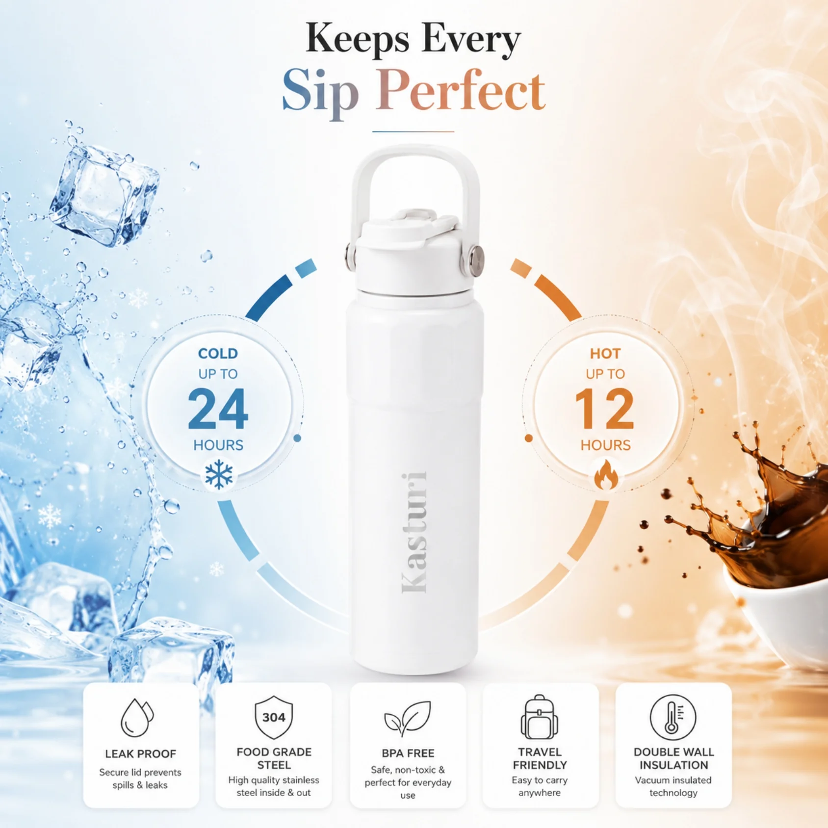 Personalized 2 Way Drinking Pastel Color Vacuum Insulated Water Bottle 1000ml - Image 4