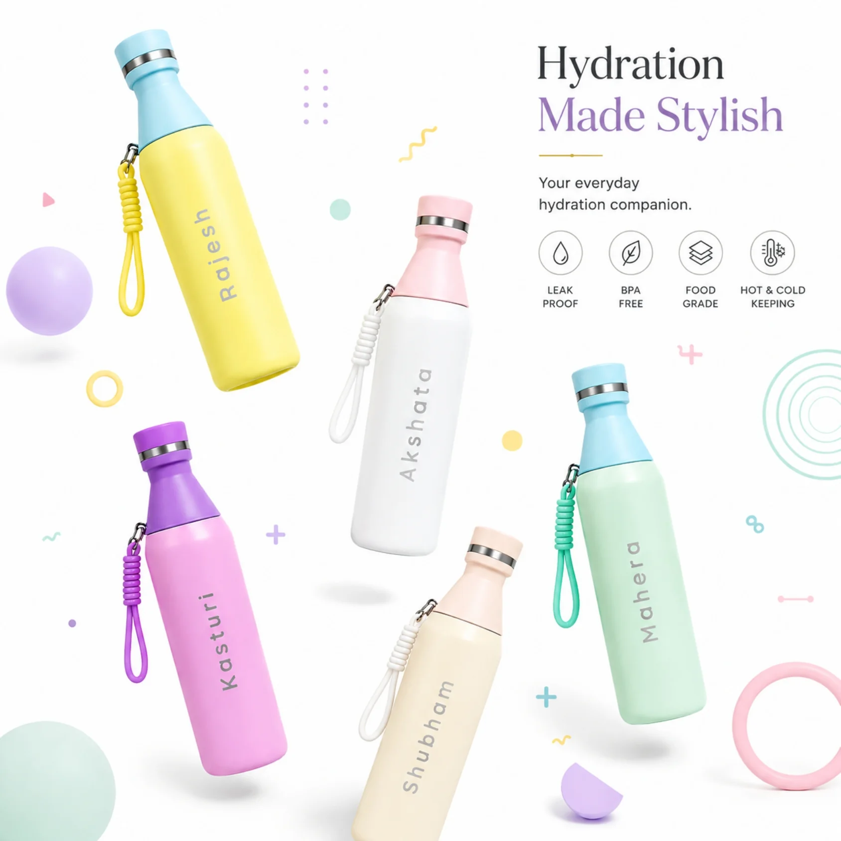 Personalized Pastel Color Stainless Steel Vacuum Insulated Water Bottle 500ml - Image 3