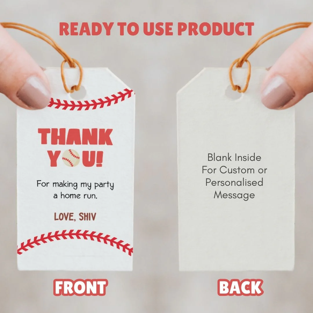 Personalized Thank You Tags for Return Gifts – Baseball (18 Pcs) (PREPAID ONLY) - Image 2