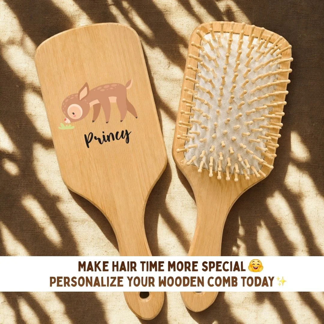 Personalized Wooden Hair Brush for Kids - Deer (PREPAID ONLY) - Image 4