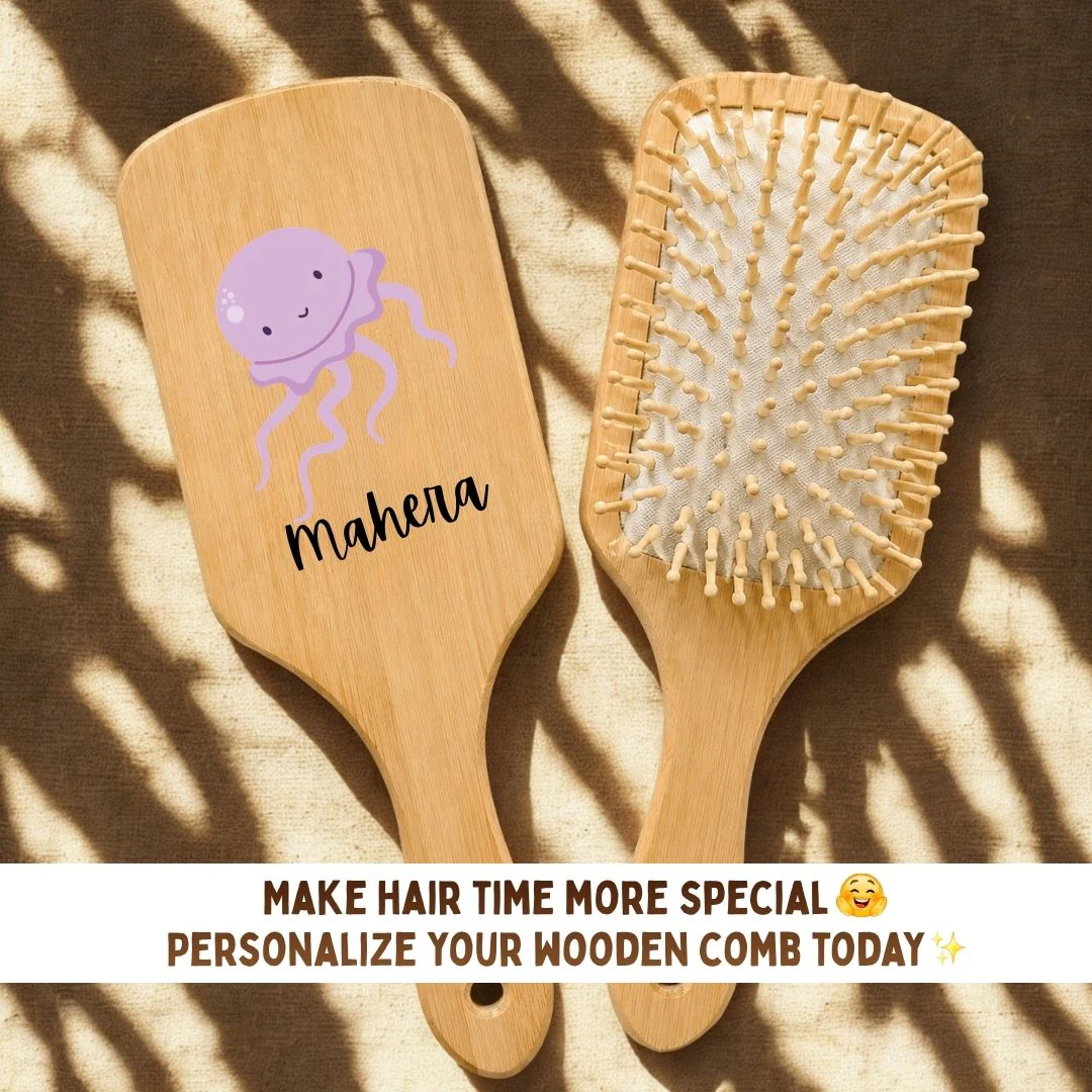 Personalized Wooden Hair Brush for Kids - Octopus (PREPAID ONLY) - Image 4