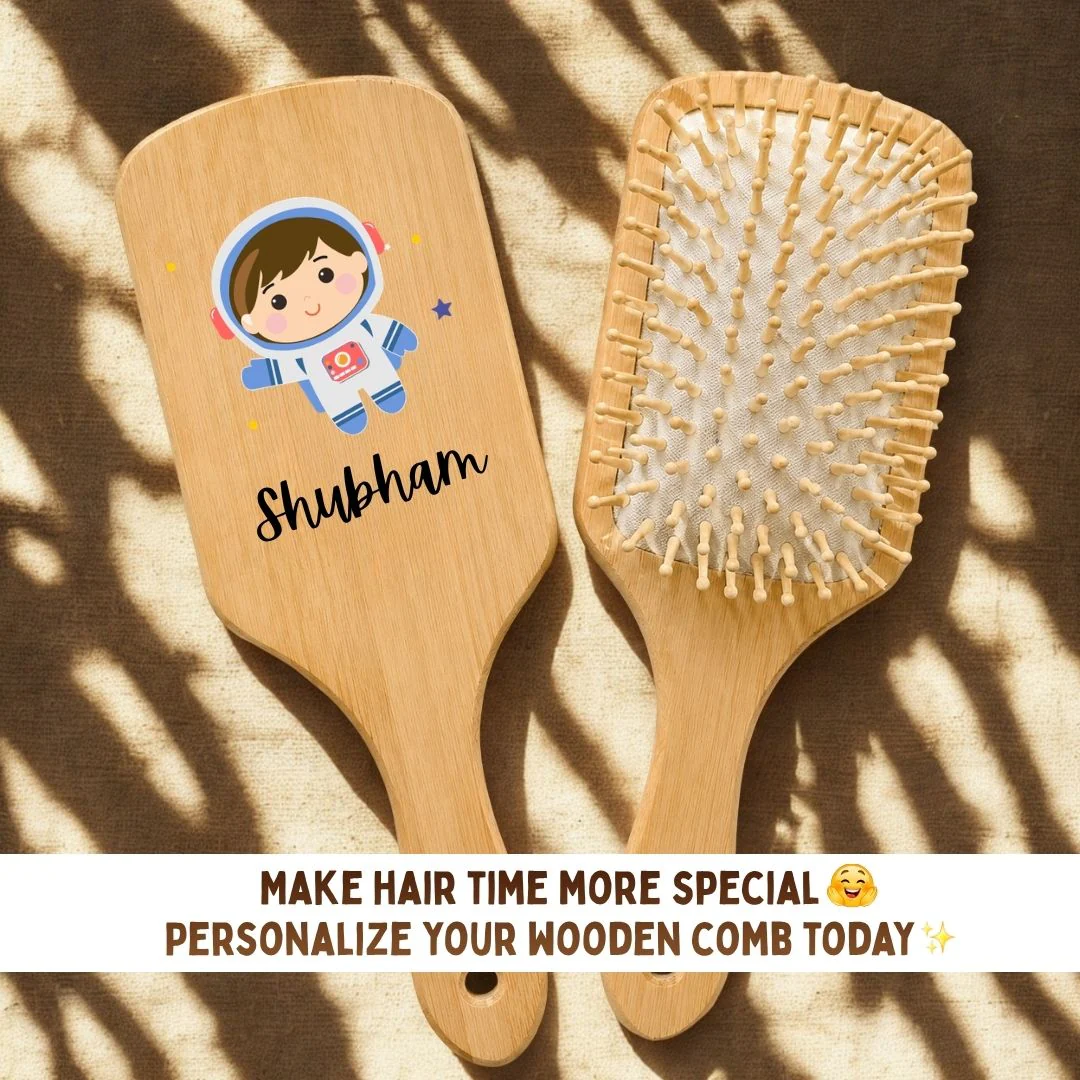 Personalized Wooden Hair Brush for Kids - Space (PREPAID ONLY) - Image 4