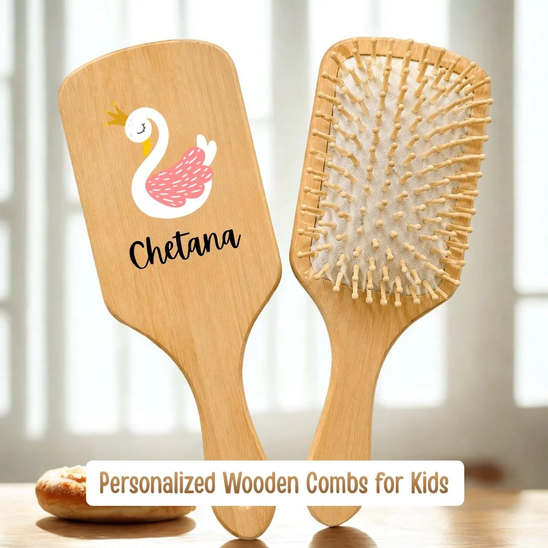 Personalized Wooden Hair Brush for Kids - Swan (PREPAID ONLY) - Image 2