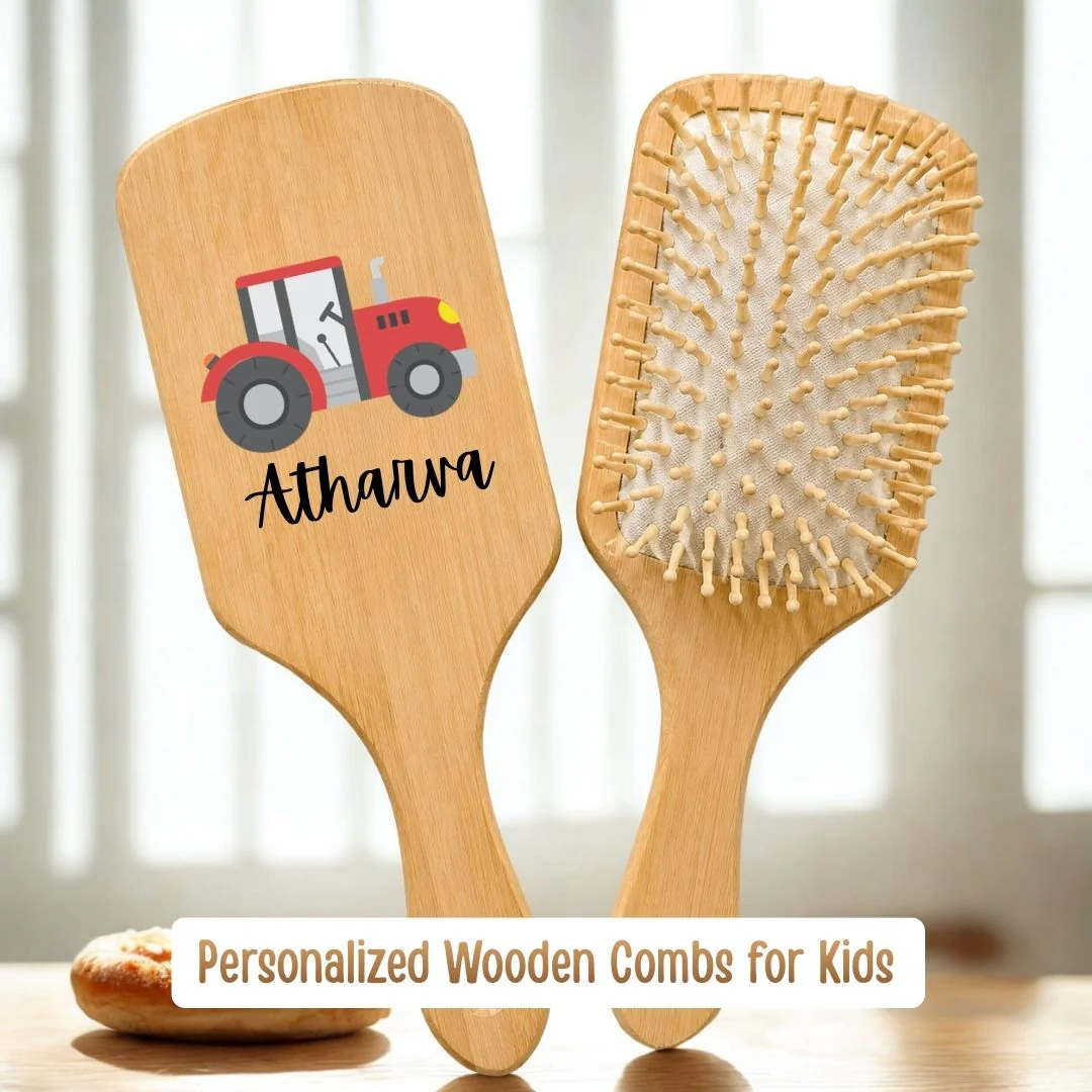 Personalized Wooden Hair Brush for Kids - Tractor (PREPAID ONLY) - Image 2