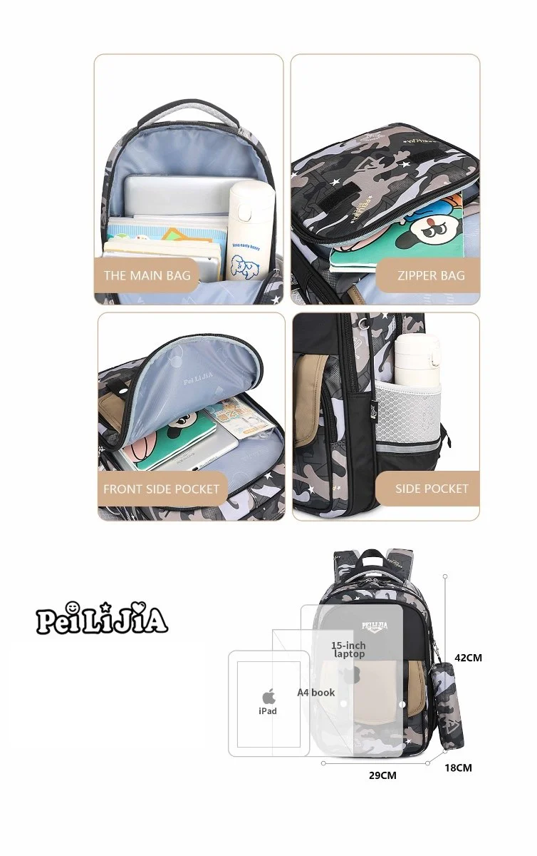 Premium Quality Military Theme Large Capacity School Bags with Free Stationery Pouch For Kids - Image 3